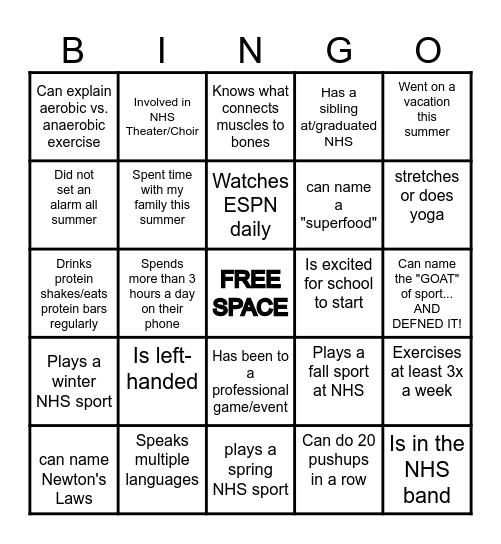 Sport Science!! Bingo Card