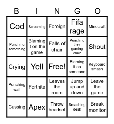 Gamer rage Bingo Card