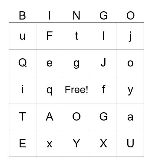 Letter Name Bingo Card