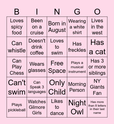 Get to know each other! :D Bingo Card