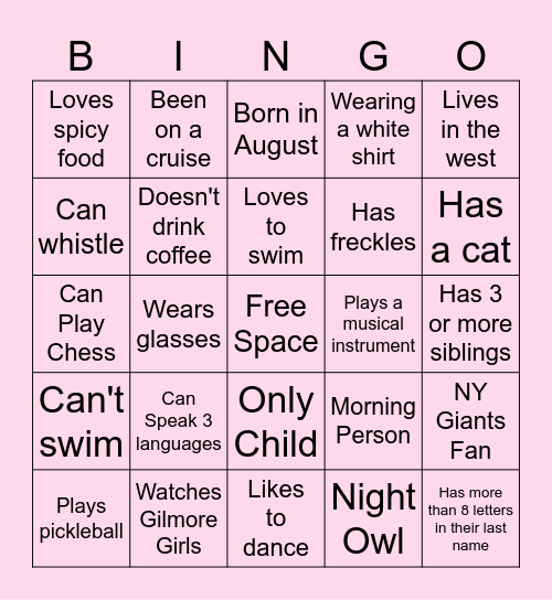 Get to know each other! :D Bingo Card