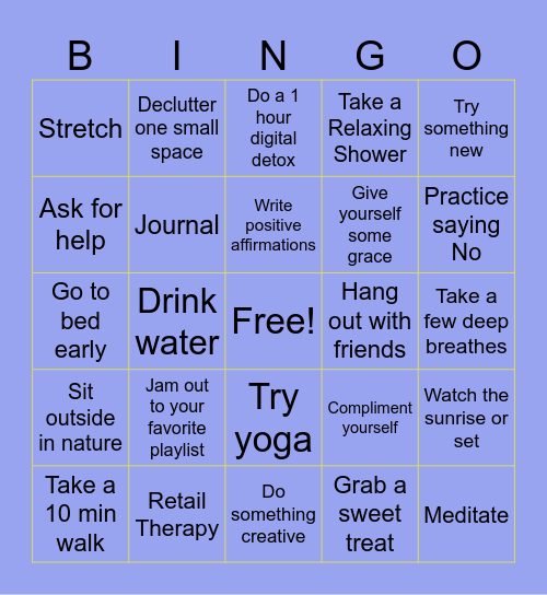 Self Care Bingo Card