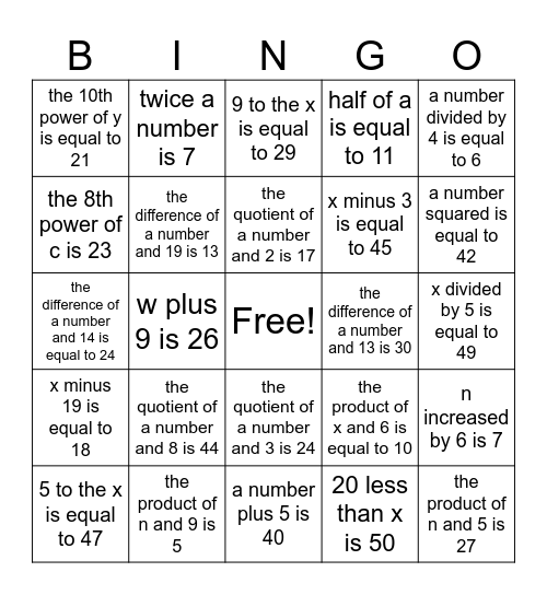 Untitled Bingo Card