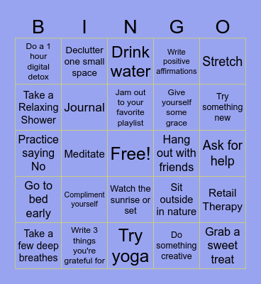 Self Care Bingo Card
