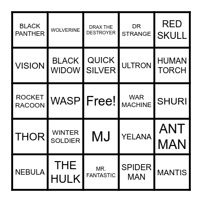 MARVEL Bingo Card