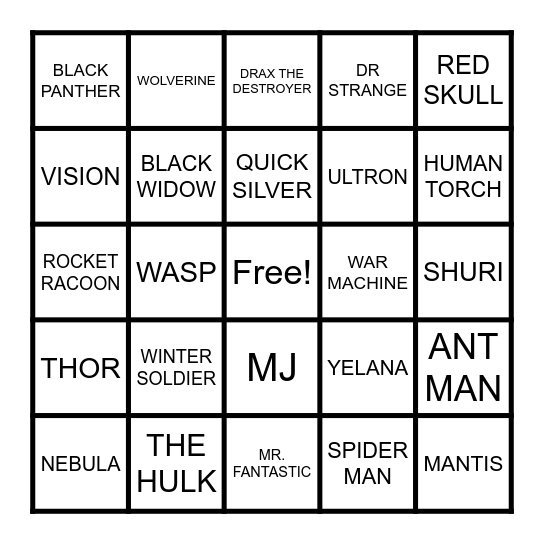 MARVEL Bingo Card