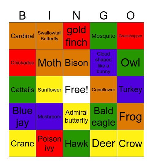 Nature Bingo Card