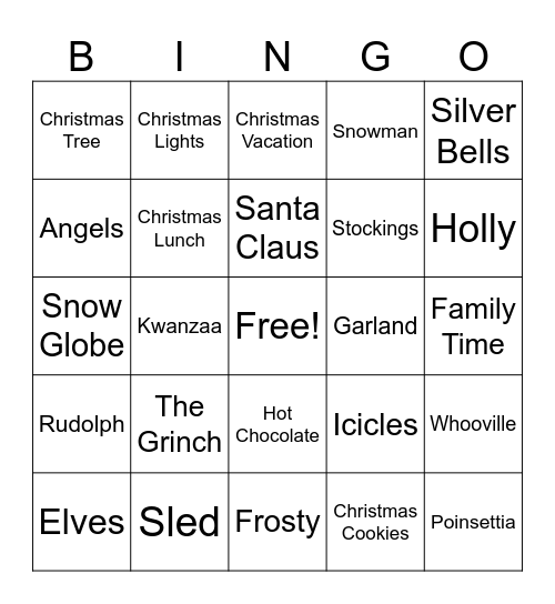 Christmas Time Bingo Card