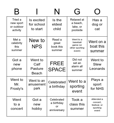 Statistics Bingo Card