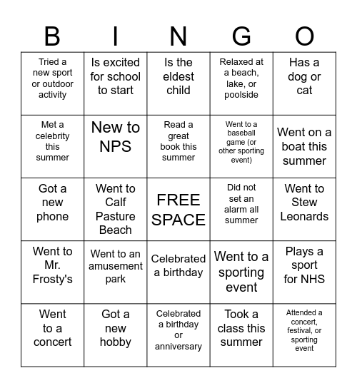 Statistics Bingo Card