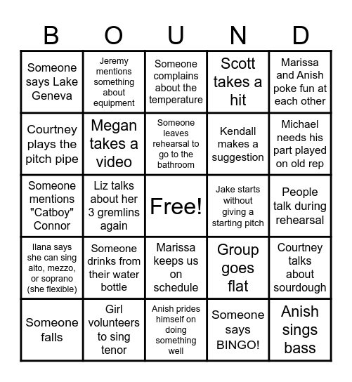 Outbound Retreat 2025 Bingo Card