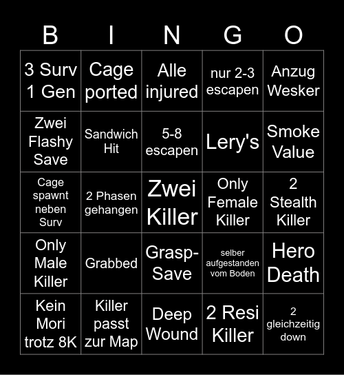Drunk by Daylight 2v8 Bingo Card