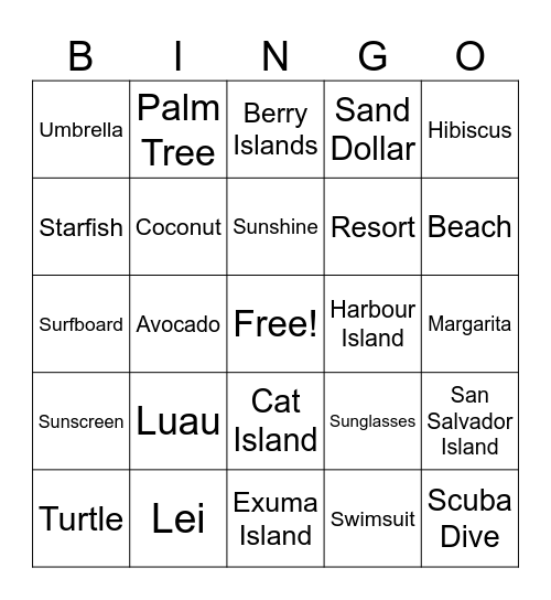 Bahamas Island Bingo! Bingo Card