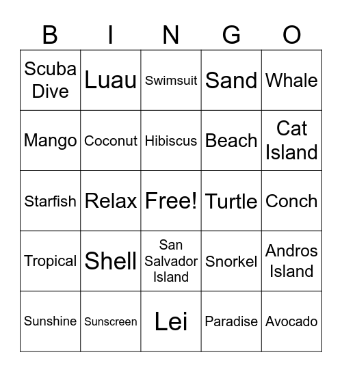 Bahamas Island Bingo! Bingo Card