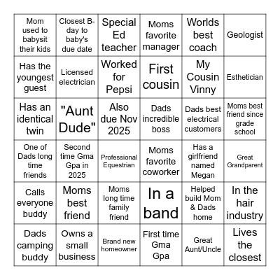 Baby D'Amico Bingo Card