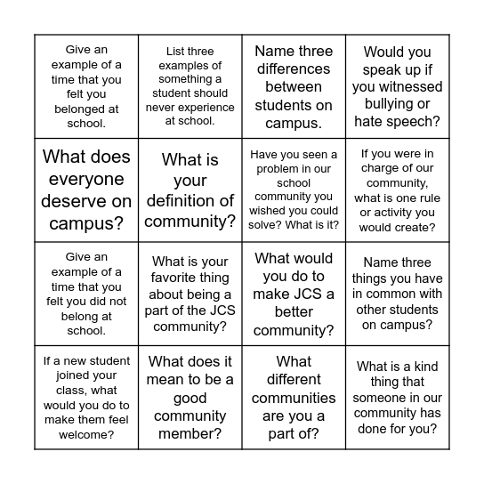 Community Bingo! Bingo Card