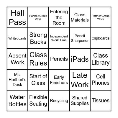ELA Procedures Bingo Card