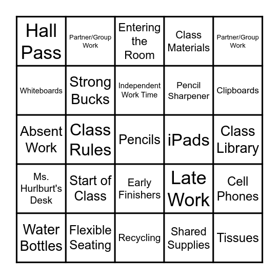 ELA Procedures Bingo Card
