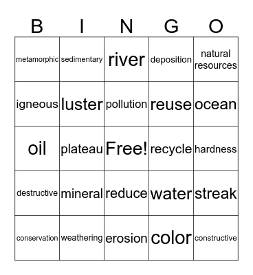 Earth's Materials  Bingo Card