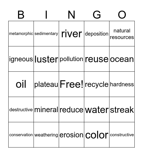 Earth's Materials  Bingo Card