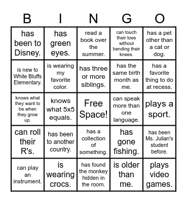 I know someone who... Bingo Card