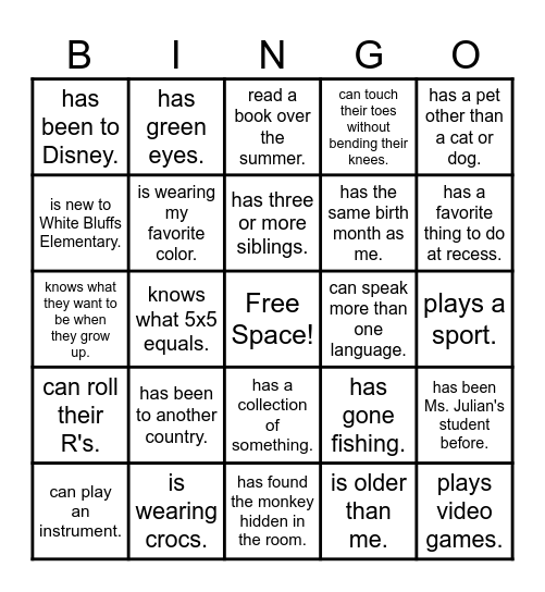 I know someone who... Bingo Card