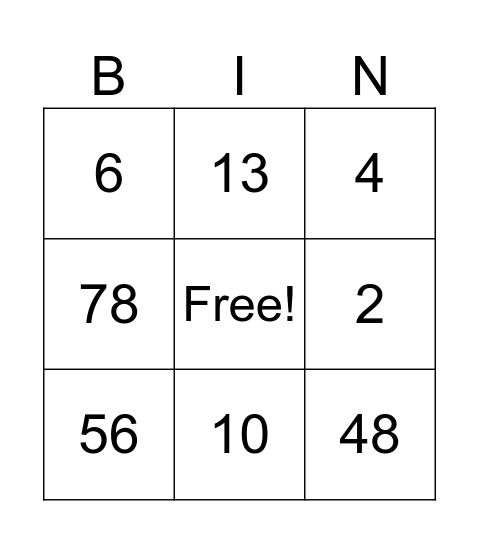 Bingo Test Bingo Card