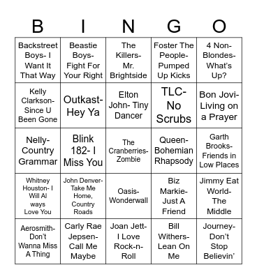Radio Bingo Sing Alongs Bingo Card