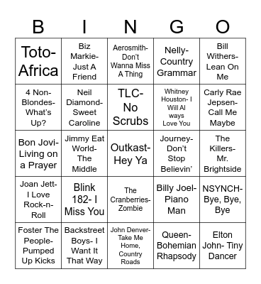 Radio Bingo Sing Alongs Bingo Card