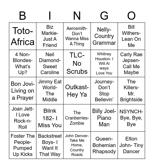 Radio Bingo Sing Alongs Bingo Card