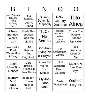 Radio Bingo Sing Alongs Bingo Card