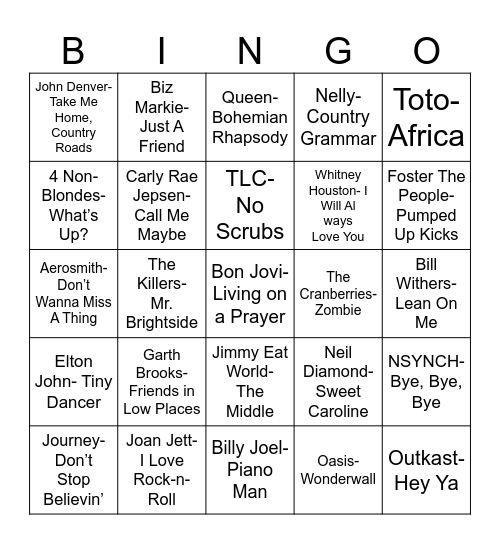 Radio Bingo Sing Alongs Bingo Card