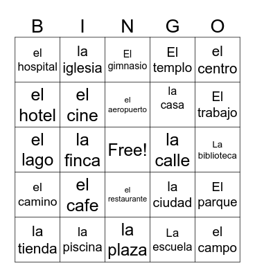 spanish Bingo Card
