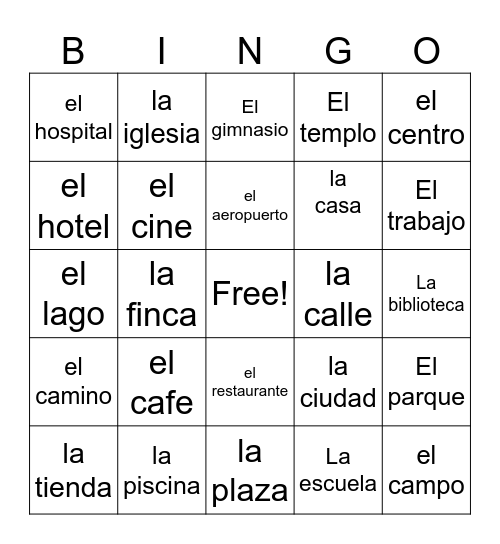 spanish Bingo Card