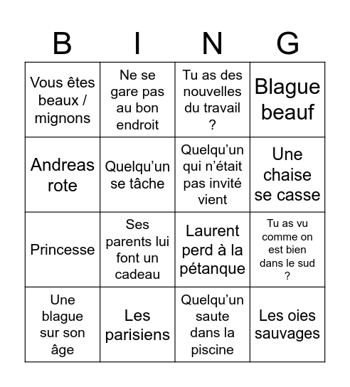50 ans Laurent Bingo Card