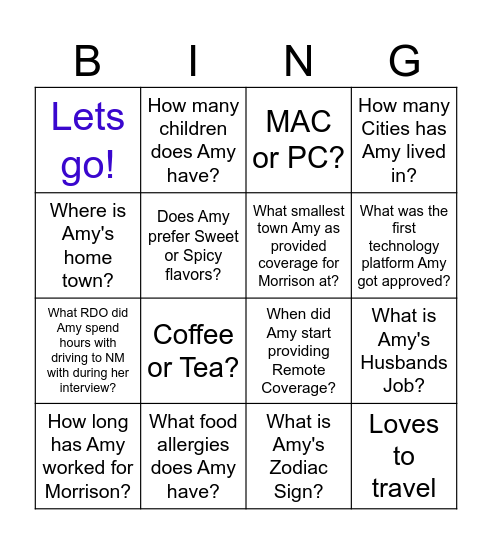 Amy Lofley's Farewell Bingo Card