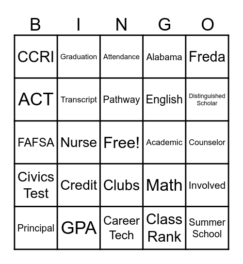 9th Grade Boaz Pirate Bingo Card
