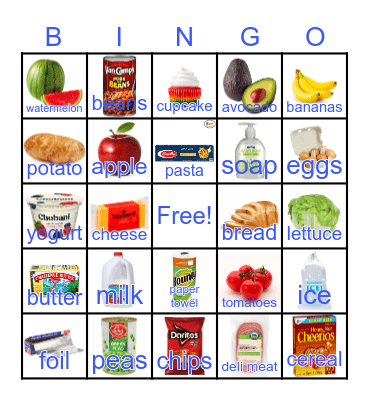 Grocery Shopping List Bingo Card