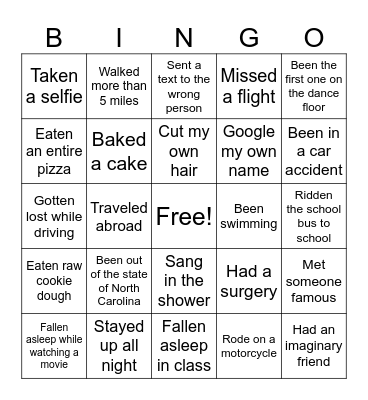 Never Have I Ever Bingo Card