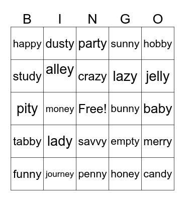 Y as E Bingo Card