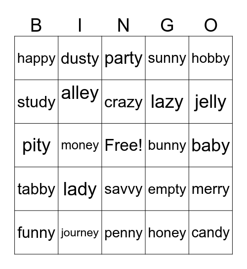 Y as E Bingo Card