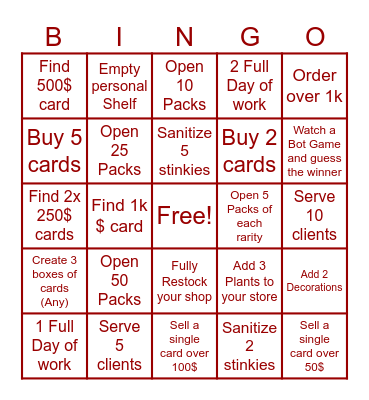 TCG Shop Simulator Bingo Card