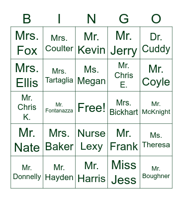 Hiller Helpers Bingo Card