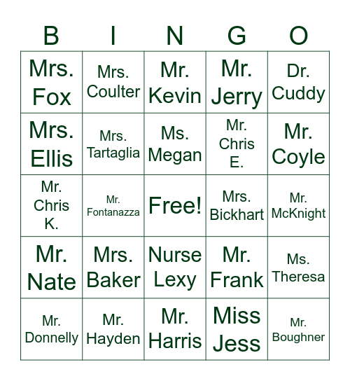 Hiller Helpers Bingo Card