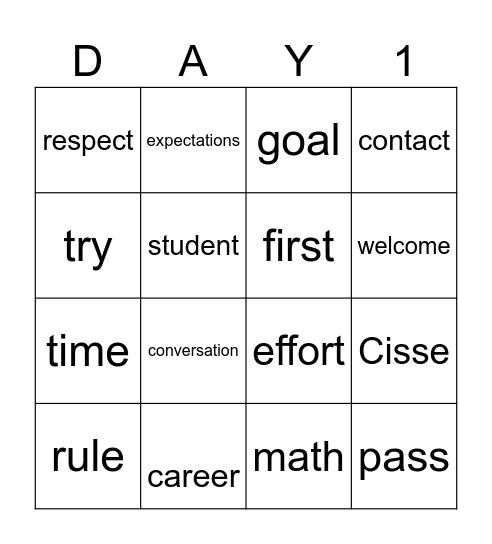 WELCOME TO THE FIRST DAY! Bingo Card