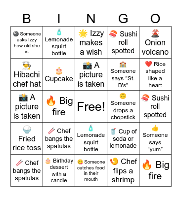 Izzy's Bday Bingo Card