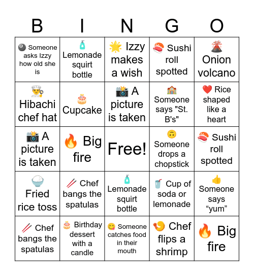 Izzy's Bday Bingo Card