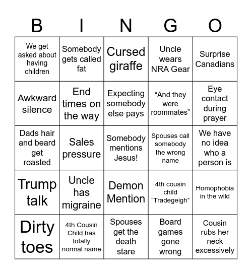 Family Bingo Card