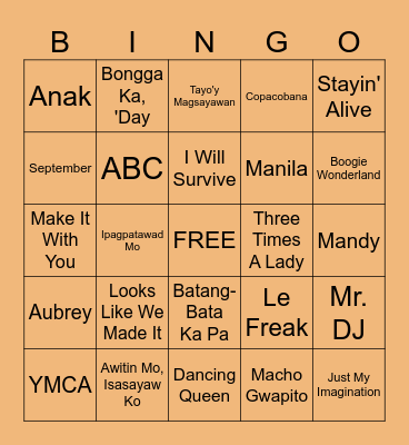 Boogie Down Bingo! Bingo Card