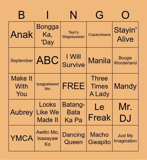 Boogie Down Bingo! Bingo Card